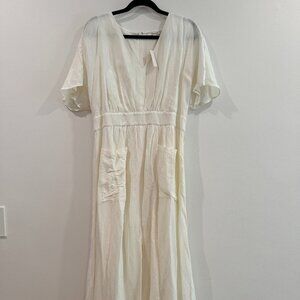Madewell Linen Summer Flutter Sleeve Dress w/ Pocket NWT
